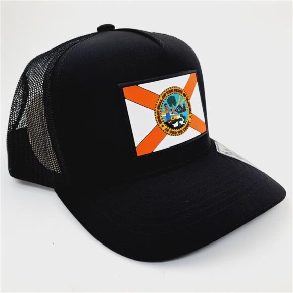 Florida State Pride Retro Flag PVC Patch Kamel 804 Mesh Snapback Black Hat Cap main image 4